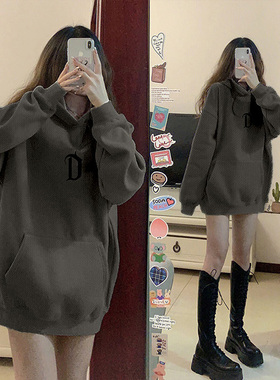 韩风chic带帽卫衣女vintage大码加绒加厚ins百搭休闲风情侣外套冬