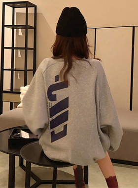 速发套约古着vi上age卫衣灰色无帽外简高街慵懒风百搭宽松t衣