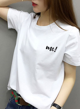 超火cec纯棉大码短袖T恤女街头风宽松ins潮半袖嘻哈胖mm白色上衣
