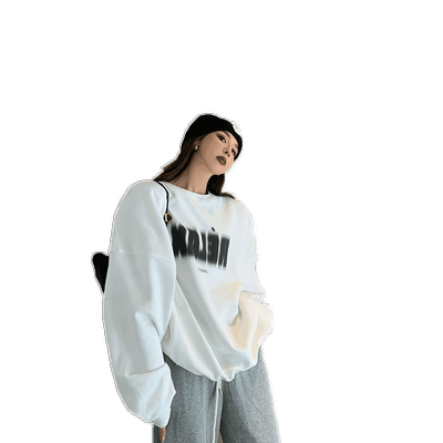 欧美炸街hiphop灰色无帽卫衣女潮