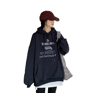 ulzzang韩版灰色卫衣女宽松bf原宿风连帽外套加绒长袖上衣ins潮