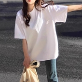 大码 纯棉纯色正肩短袖 女宽松遮肉胖mm上衣夏季 美式 T恤打底衫 ins潮