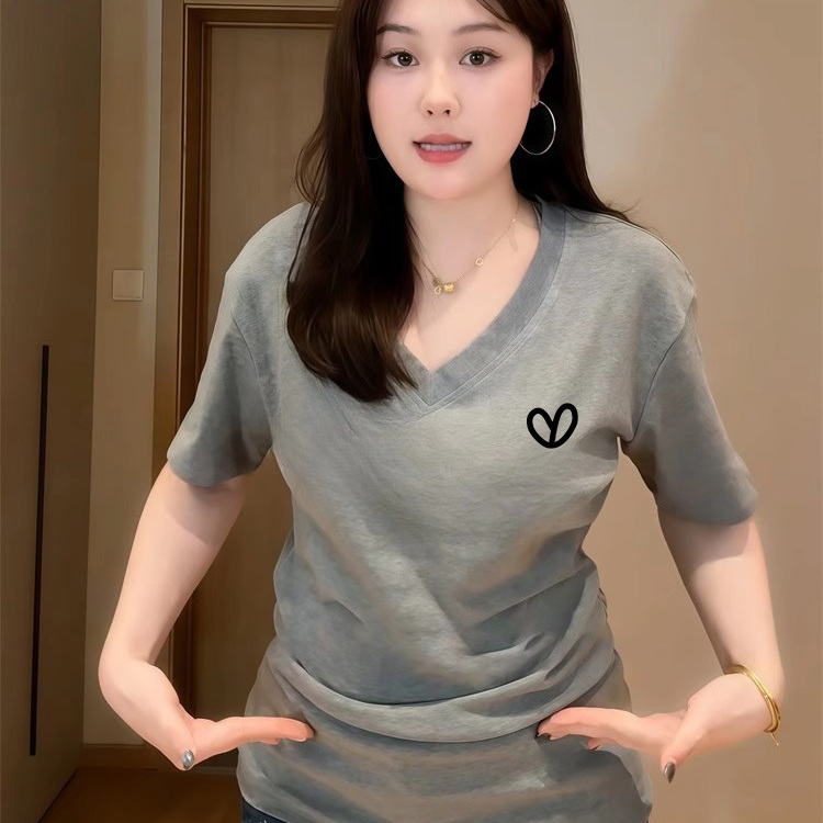 V领T恤短袖宽松慵懒风ins设计感