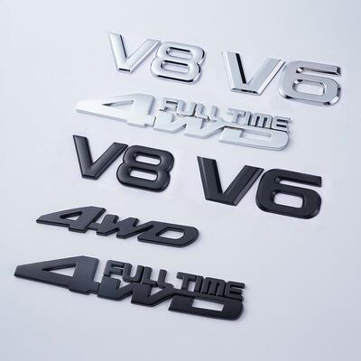 汽车改装4WD车贴纸全时四驱大排量AWD越野V6侧标V84*4金属车尾标