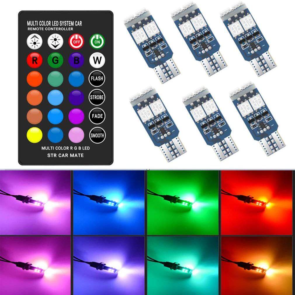 汽车示宽灯T10 RGB 带遥控氛围灯 5050 6SMD七彩爆闪气氛灯阅读灯 - 实物图