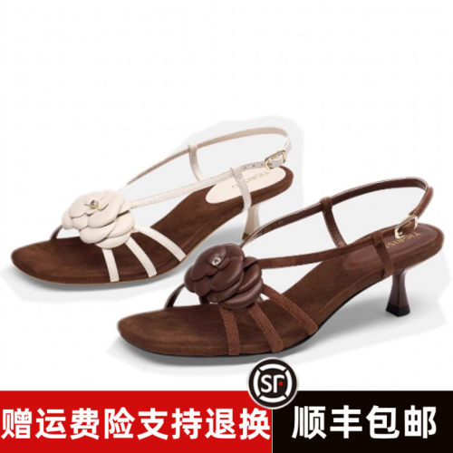 商场同款2025夏季新款露趾细跟山茶花时装凉鞋高跟鞋TA65303-12