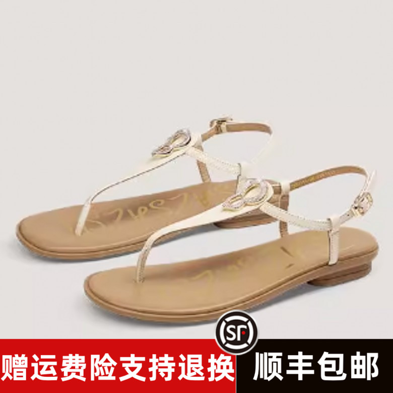 商场同款2025夏季新款豆豆底一字带百搭度假风女凉鞋ZA65116-60