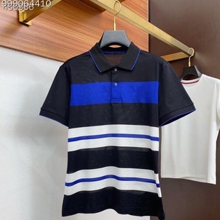 潮牌商务休闲条纹polo衫 夏季 刺绣直筒透气短袖 新款 上衣 中青年薄款