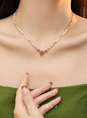 原创小众设计黄东陵米珠项链甜妹风锁骨链送女友礼物