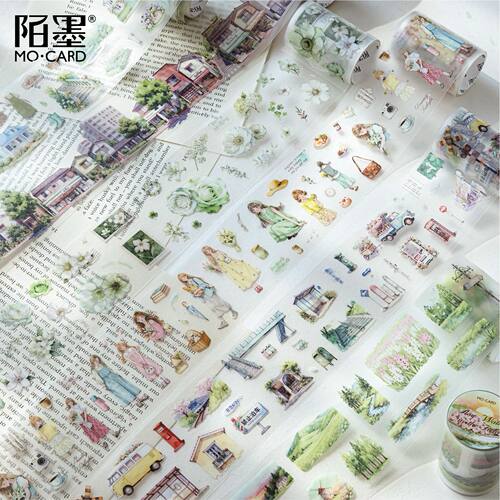 绿意景集系列雾面PET模切胶带 复古小清新手账diy造景装饰贴画