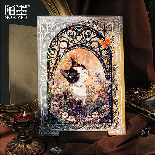 流光暗影系列冰晶PET拼图贴纸3张入 复古小黑猫diy场景素材贴画