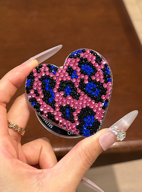 磁吸气囊支架手机新款黑玫豹纹爱心手工带钻Magsafe强力磁吸通用