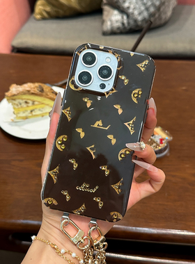 原创imd棕色手机壳手工贴钻适用于iPhone17promax保护套15pro磁吸苹果16pro高级感14promax女款全包时尚