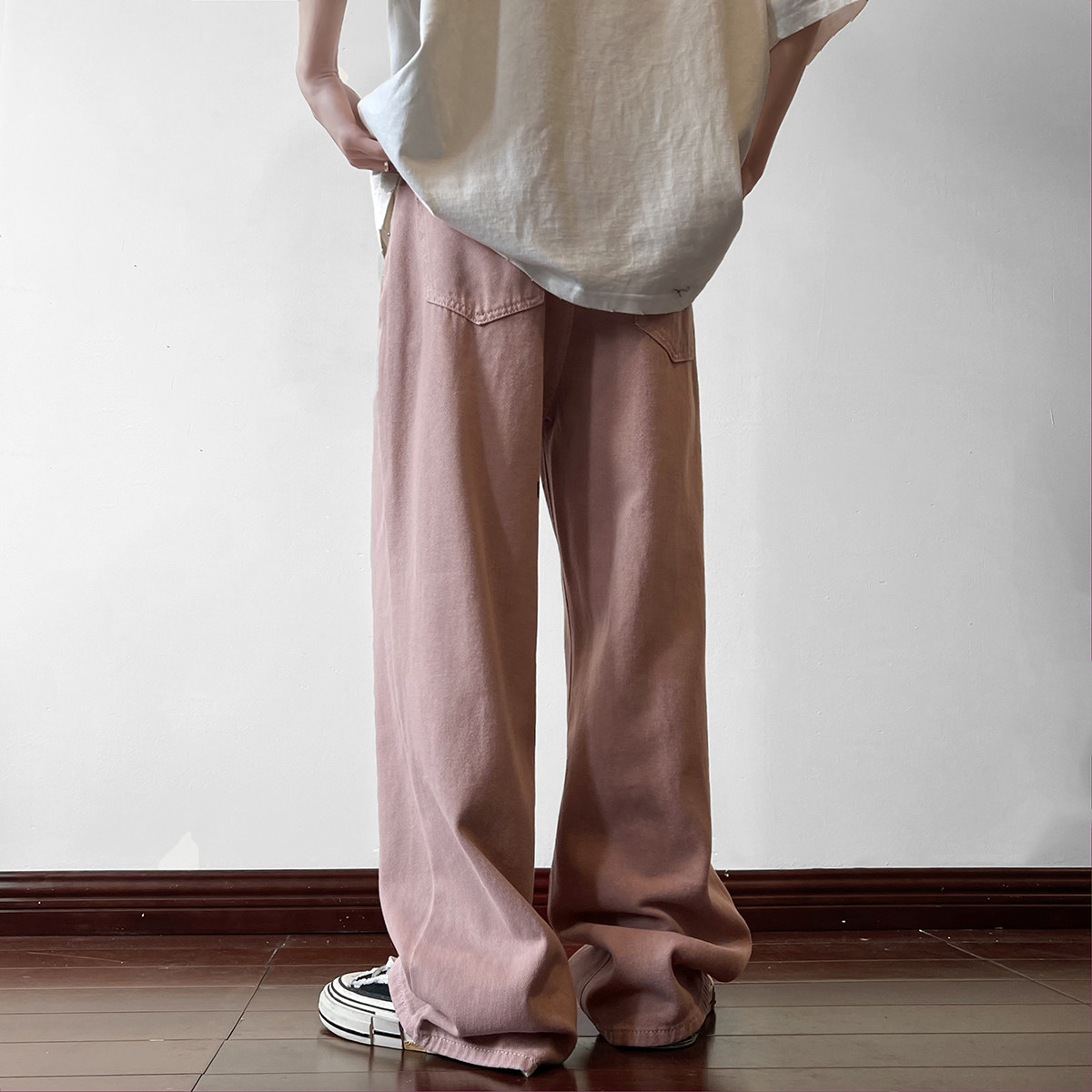 A165-K8218-P60控价75脏粉色直筒宽松阔腿裤休闲裤拖地裤男女潮流,男装休闲裤,电商A165