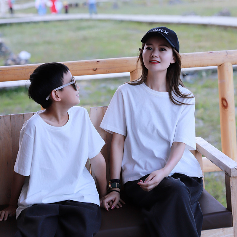 哲思凡亲子装25春夏新款母子母女装白色百搭休闲短袖T恤儿童长袖
