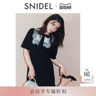 SNIDEL2026秋冬新品法式赫本风蕾丝蝴蝶结短袖连衣裙SWFO264252