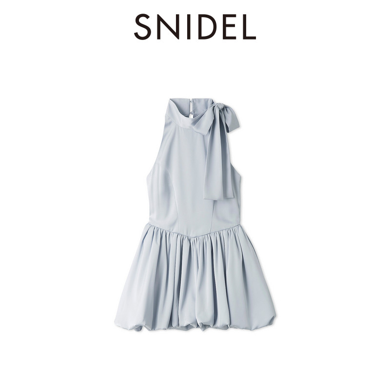 thumbnail for SNIDEL2026 spring/summer new sweet stand-collar tie-up sleeveless waist-cinching flower bud dress SWFO262080