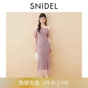 优雅吊带一字领露肩蕾丝钩花连衣裙SWFO254167 SNIDEL2025秋冬新品