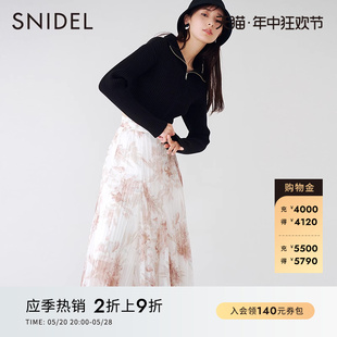 SNIDEL秋冬优雅淑女高腰印花雪纺百褶半身裙SWFS234217