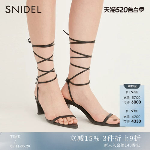 SNIDEL甜美优雅绑带粗跟高跟鞋