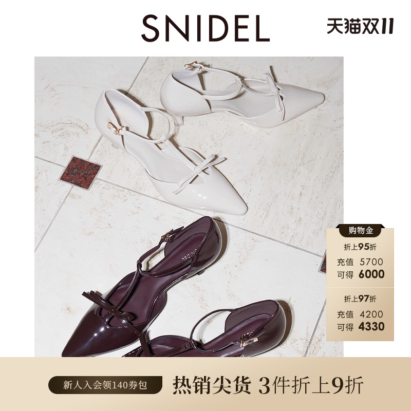 SNIDEL蝴蝶结T字扣带细高跟单鞋