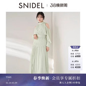 SNIDEL2026春夏新品 挖孔露肩收腰雪纺连衣裙SWFO261040 优雅泡泡袖