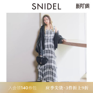 SNIDEL2025秋冬新品 复古格纹印花吊带荷叶边蛋糕连衣裙SWFO254181