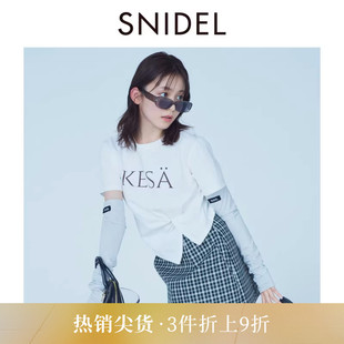 SNIDEL2025秋冬新品 T恤SWCT254053 简约圆领字母印花扭结开叉短袖