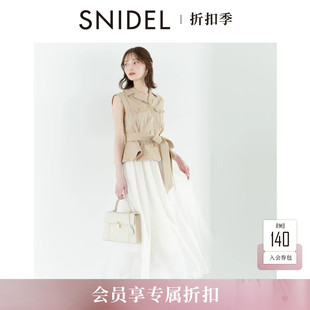 SNIDEL2026秋冬新品气质翻领无袖收腰马甲拼接连衣裙SWFO264013