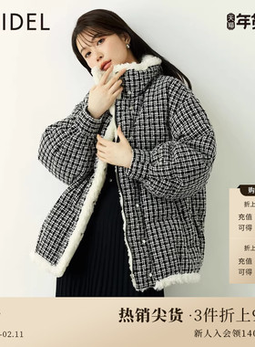 SNIDEL秋冬仿羊羔绒小香风粗花呢面包羽绒服SWFC235032