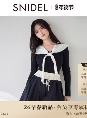 SNIDEL2026春夏新品百搭学院风海军领系带针织衫上衣SWNT261017