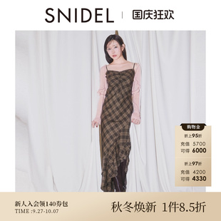 SNIDEL2025秋冬新品 不规则荷叶边下摆格纹吊带连衣裙SWFO254180