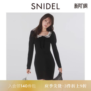 针织连衣裙SWNO255175 收腰短款 SNIDEL2025秋冬新品 蕾丝方领长袖