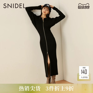 SNIDEL秋冬纯色翻领蝙蝠袖双拉链针织连衣裙SWNO235065
