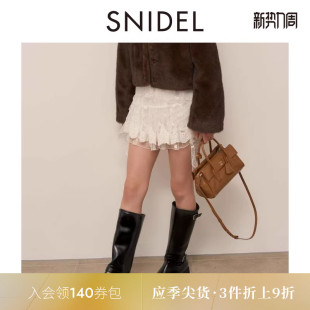 SNIDEL2025秋冬新品 SWFP255148 高腰花朵提花蕾丝刺绣荷叶边短裙裤