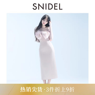 SNIDEL2025秋冬新品 蝴蝶结开叉连衣裙SWFO255094 优雅露背方领长袖