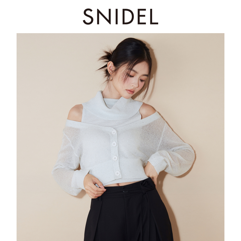 SNIDEL亮片背心V领针织开衫套装