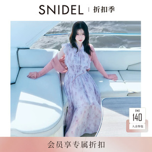 SNIDEL2026春夏新品蝴蝶结收腰荷叶边小飞袖印花连衣裙SWFO262045