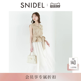 SNIDEL2026秋冬新品气质翻领无袖收腰马甲拼接连衣裙SWFO264013