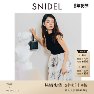 SNIDEL春夏款简约圆领无袖收腰针织拼接连衣裙SWNO252060