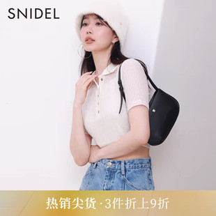 罗纹透视polo针织衫 SWCT234262 翻领修身 SNIDEL秋冬休闲纯色短袖