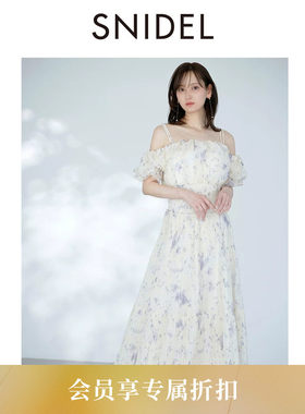SNIDEL2026春夏新品优雅吊带露肩泡泡袖收腰印花连衣裙SWFO262046