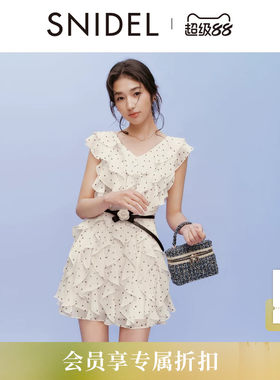 SNIDEL2026春夏新品甜美仙女V领花朵腰带荷叶边连衣裙SWFO262301