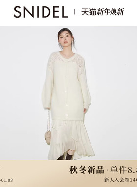SNIDEL2025秋冬新品甜美镂空钩花蝴蝶结系带针织连衣裙SWNO254312