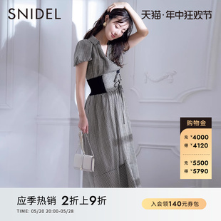 SNIDEL春夏款 高腰修身 连衣裙SWFO232008 优雅淑女翻领泡泡袖