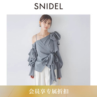 衬衫 SWFB261059 甜美蝴蝶结绑带斜肩露肩长袖 SNIDEL2026春夏新品