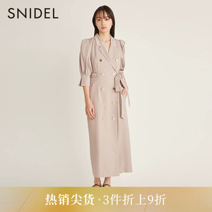 SNIDEL春夏款优雅亮面粗花呢泡泡袖双排扣连衣裙SWFO231078