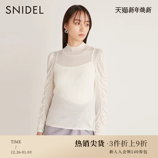 SNIDEL春夏款 SWNT231158 甜美淑女纯色透视半高领打褶针织衫