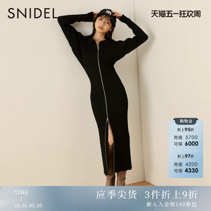 SNIDEL秋冬纯色翻领蝙蝠袖双拉链针织连衣裙SWNO235065
