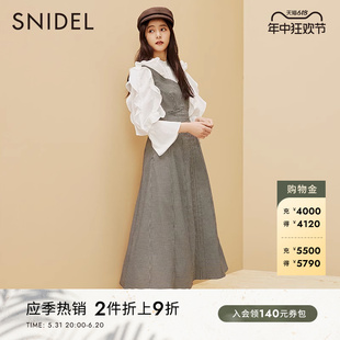 优雅淑女纯色千鸟格方领吊带连衣裙SWFO224081 SNIDEL秋冬款